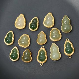 925纯银镀金镶嵌天然和田玉葫芦包金配件diy手链手串隔珠串珠配饰